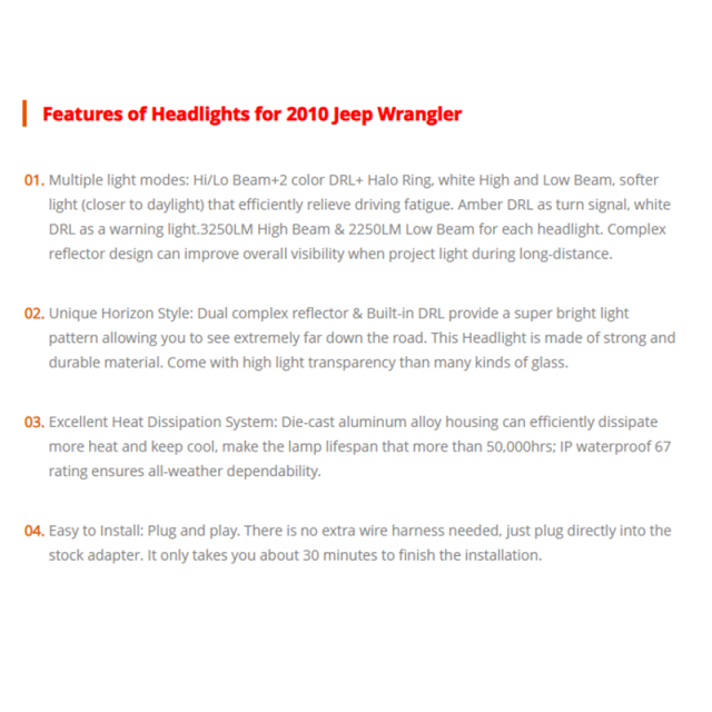 7 Round Led Halo Headlights for 2010 Jeep Wrangler JK JKU with Drl and Amber Turn Signals