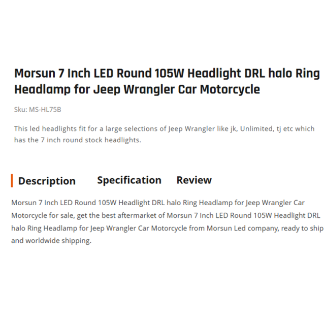 Morsun 7 Inch LED Round 105W Headlight DRL halo Ring Headlamp for Jeep Wrangler Car Motorcycle