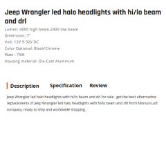Jeep Wrangler led halo headlights with hi/lo beam and drl
