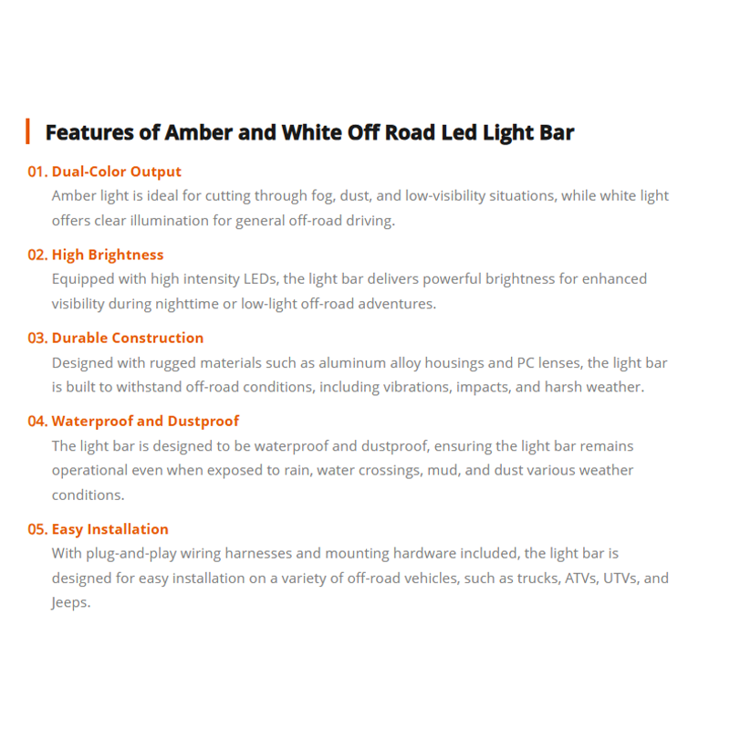 Amber and White Off Road Led Light Bar for Jeep Wrangler JL JK Gladiator
