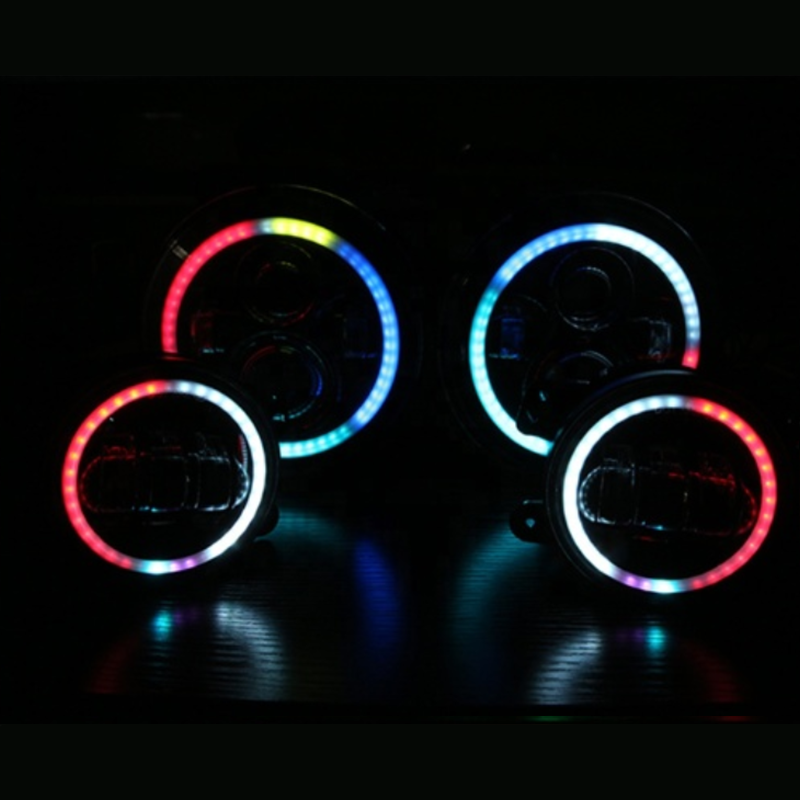 7" rgb jeep headlight and fog lamps kit for 2007-2016 Jeep Wrangler jk/jk unlimited bluetooth app control rgb led headlight conversion kit