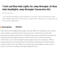 7 inch Led Blue Halo Lights for Jeep Wrangler JK Blue Halo Headlights Jeep Wrangler Conversion Kits