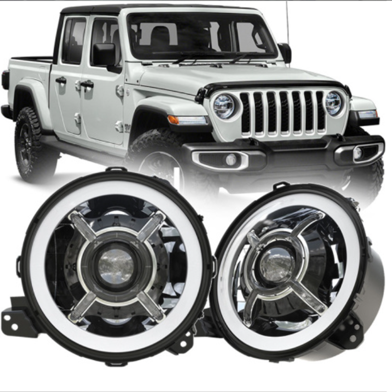 DOT SAE Approved 2020 Jeep Gladiator JT Led Headlights 9" with High Low Beam and Halo DRL