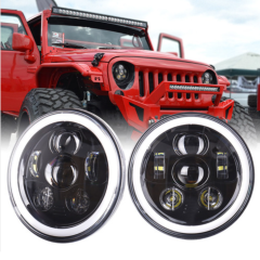 Full Halo Ring White Amber 7" Round Led Headlight 7 Inch Headlamps for Jeep Wrangler Jk