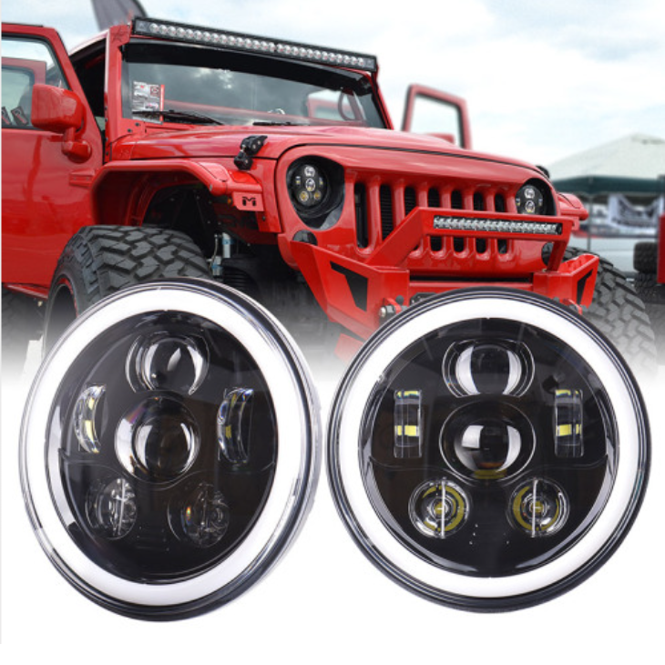 Full Halo Ring White Amber 7" Round Led Headlight 7 Inch Headlamps for Jeep Wrangler Jk