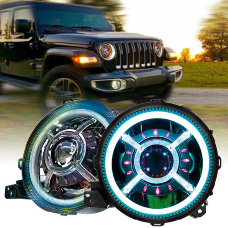 2018-2023 Jeep JL RGB Halo Headlights Bluetooth App Control Jeep Wrangler Color Changing Halo Led Headlights