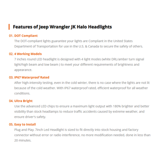 2007-2017 Jeep Wrangler JK Halo Headlights 7 inch Round Led Halo Headlights for Jeep Wrangler JK JKU