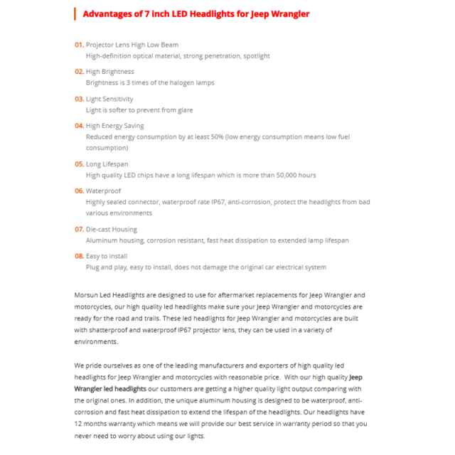 7" 75W LED Headlights With Daytime Running Light (DRL) turn signal For Jeep Wrangler TJ 1997-2006