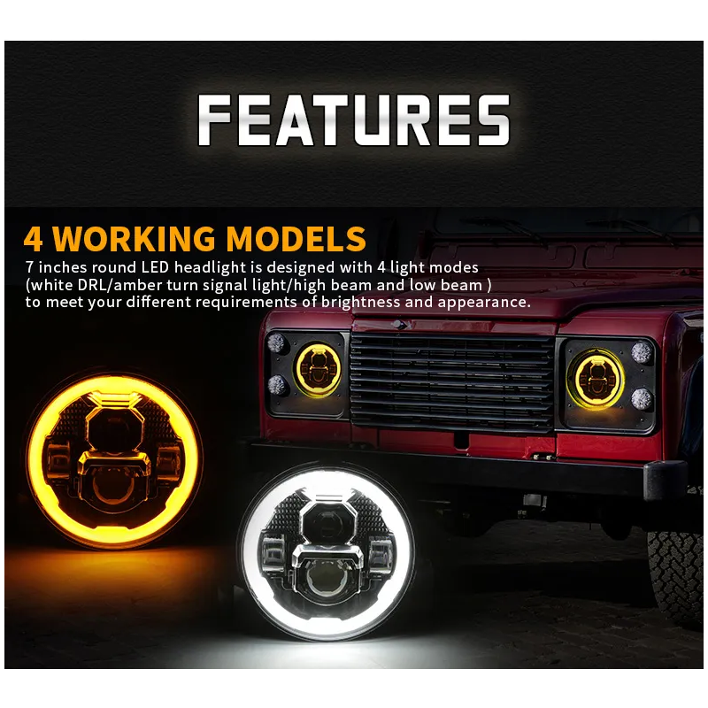 7 inch Round 2007-2017 Jeep Wrangler JK Led Halo Headlights with Amber Turn Signals