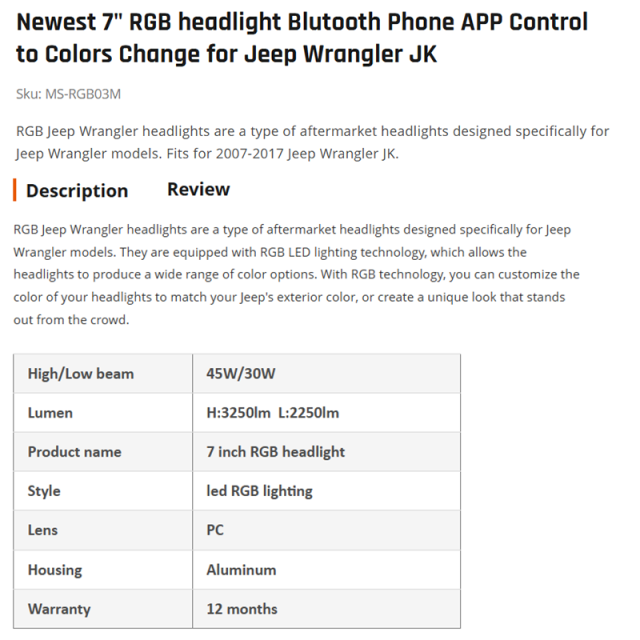 Newest 7" RGB headlight Blutooth Phone APP Control to Colors Change for Jeep Wrangler JK