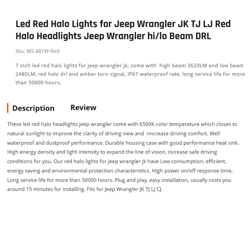 Led Red Halo Lights for Jeep Wrangler JK TJ LJ Red Halo Headlights Jeep Wrangler hi/lo Beam DRL