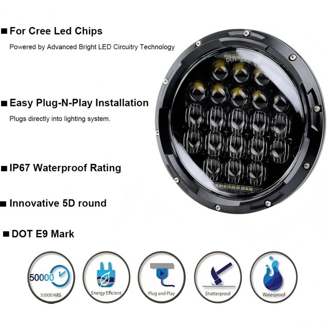 Jeep Wrangler led halo headlights with hi/lo beam and drl