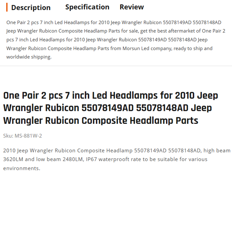 One Pair 2 pcs 7 inch Led Headlamps for 2010 Jeep Wrangler Rubicon 55078149AD 55078148AD Jeep Wrangler Rubicon Composite Headlamp Parts