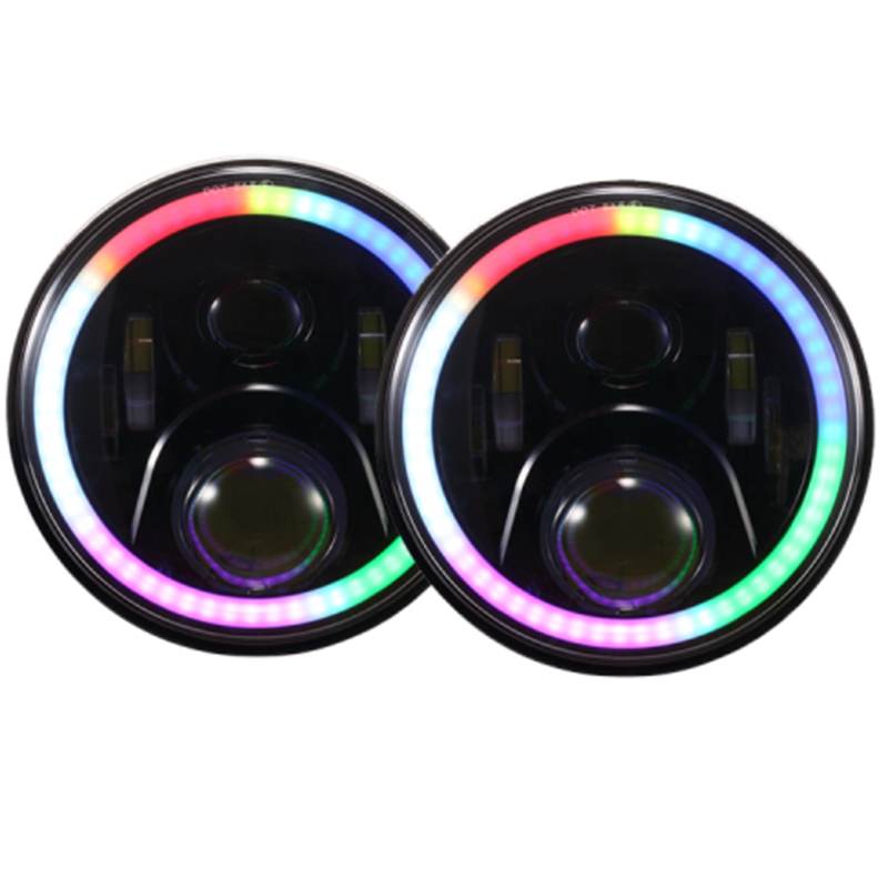 Newest 7" RGB headlight Blutooth Phone APP Control to Colors Change for Jeep Wrangler JK