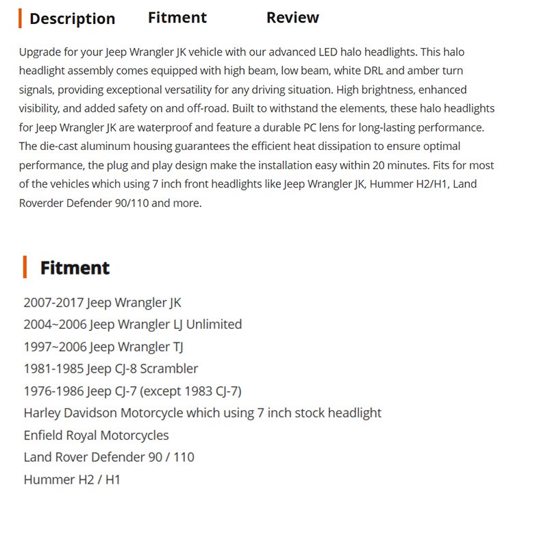 7 inch Led Halo Headlights for Jeep Wrangler JK 2007-2017