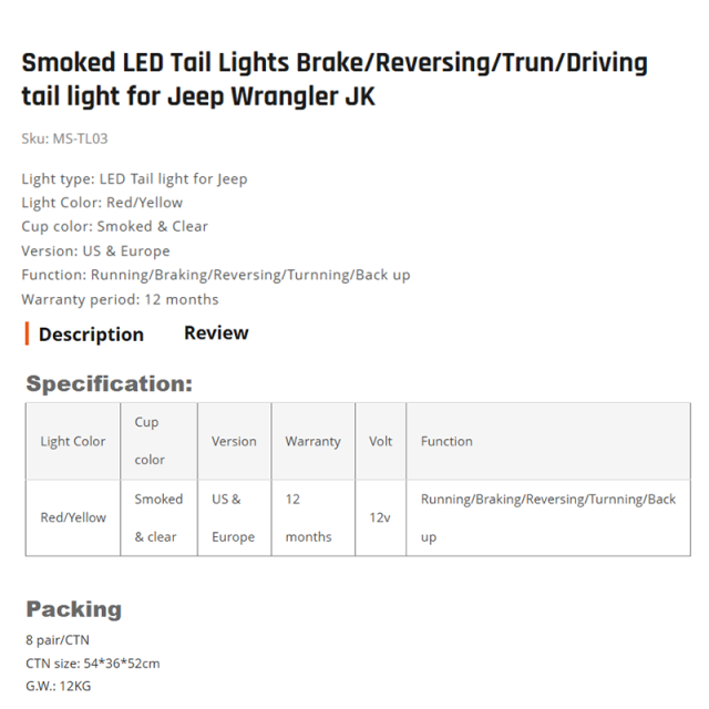 Smoked LED Tail Lights Brake/Reversing/Trun/Driving tail light for Jeep Wrangler JK
