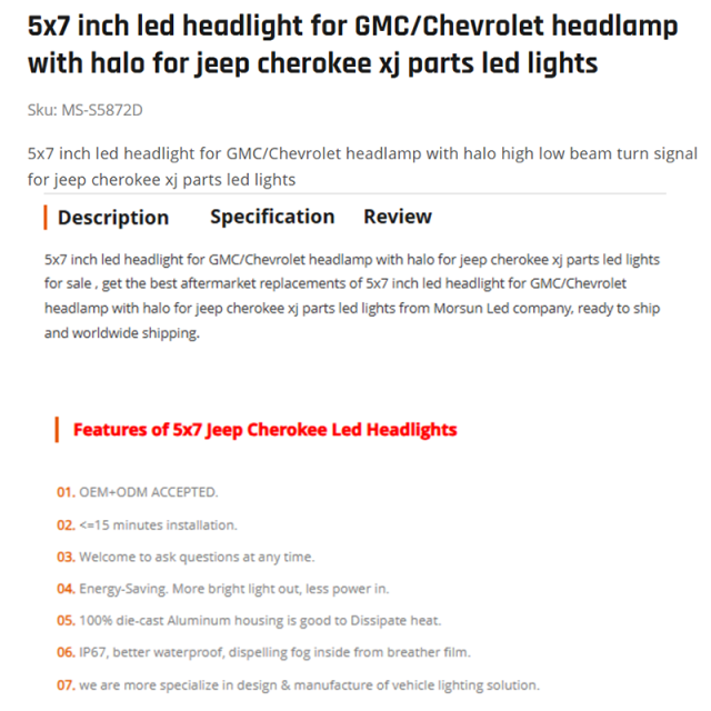 5x7 inch led headlight for GMC/Chevrolet headlamp with halo for jeep cherokee xj parts led lights