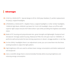 DOT SAE Approved 2020 Jeep Gladiator JT Led Headlights 9" with High Low Beam and Halo DRL