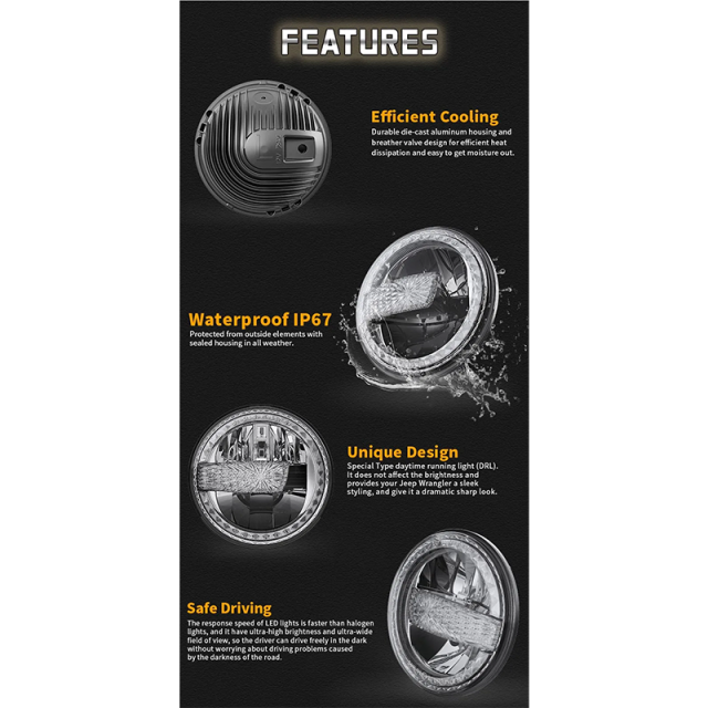 2007-2017 Jeep Wrangler JK Led Headlights Conversion Jeep JKU Led Headlights with White DRL