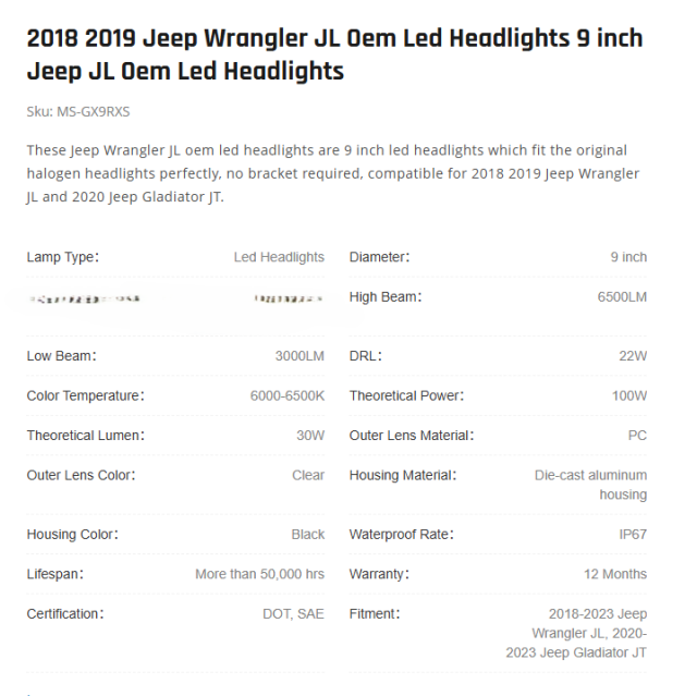 2018 2019 Jeep Wrangler JL Oem Led Headlights 9 inch Jeep JL Oem Led Headlights