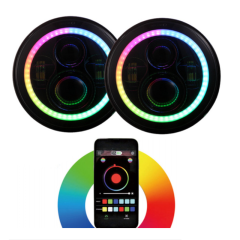 7 Inch RGB Headlight Phone APP Control 7" Round Headlight Halo Ring Lighting for Jeep Wrangler JK