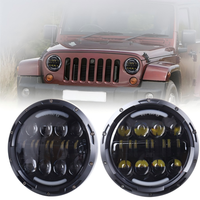 For Jeep Wrangler Parts 7 headlights White/Amber Halo Ring Headlight for Road Glide Hi/Low Beam 7" Headlamp for Jeep Wrangler