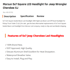 Morsun 5x7 Square LED Headlight for Jeep Wrangler Cherokee XJ