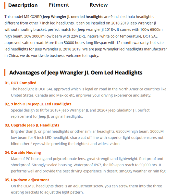 2018 2019 Jeep Wrangler JL Oem Led Headlights 9 inch Jeep JL Oem Led Headlights