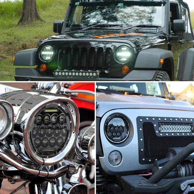 Special Design 7 Headlights with DRL for Hummer H1 H2 Black Chrom Option 7 Headlamp for Jeep Wrangler JK TJ for Harley