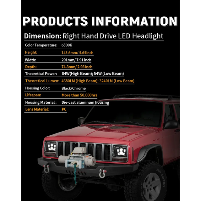5x7 Lights Rectangular Right Hand Drive Jeep Cherokee Led Headlights RHD American Cars Jeep Wrangler Headlights