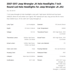 2007-2017 Jeep Wrangler JK Halo Headlights 7 inch Round Led Halo Headlights for Jeep Wrangler JK JKU