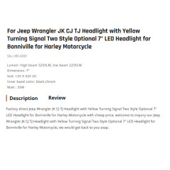 For Jeep Wrangler JK CJ TJ Headlight with Yellow Turning Signal Two Style Optional 7" LED Headlight for Bonniville for Harley Motorcycle