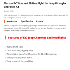 Morsun 5x7 Square LED Headlight for Jeep Wrangler Cherokee XJ