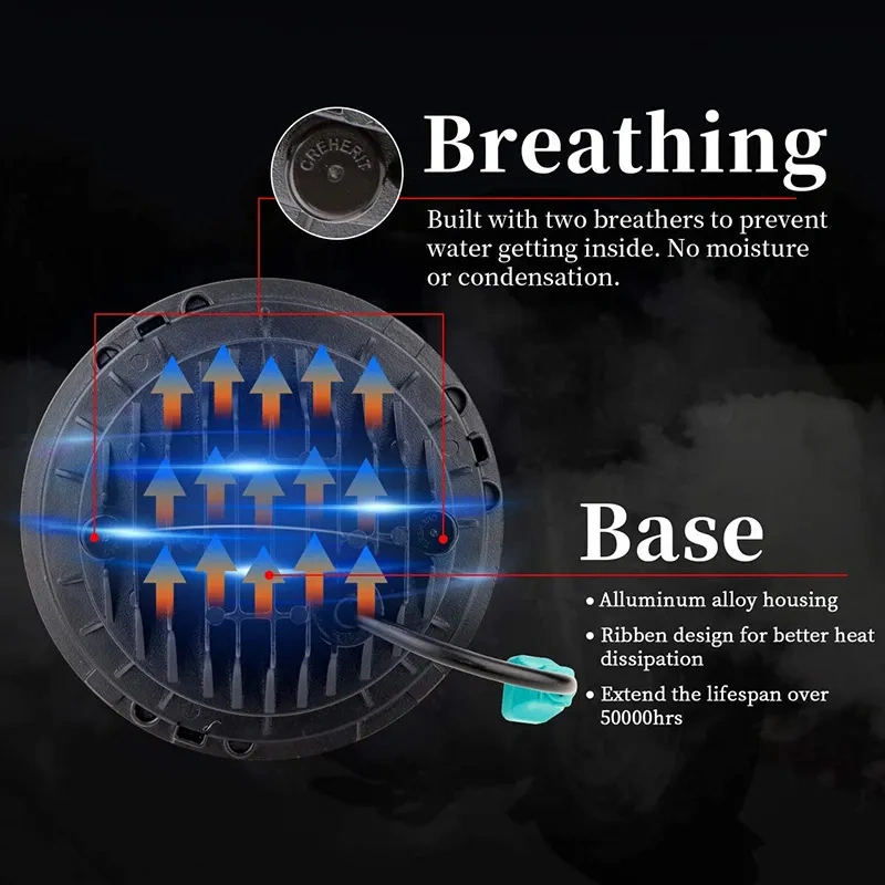 7 inch 45w hi lo beam Jeep jk aftermarket headlights chrome/black sealed beam headlamp