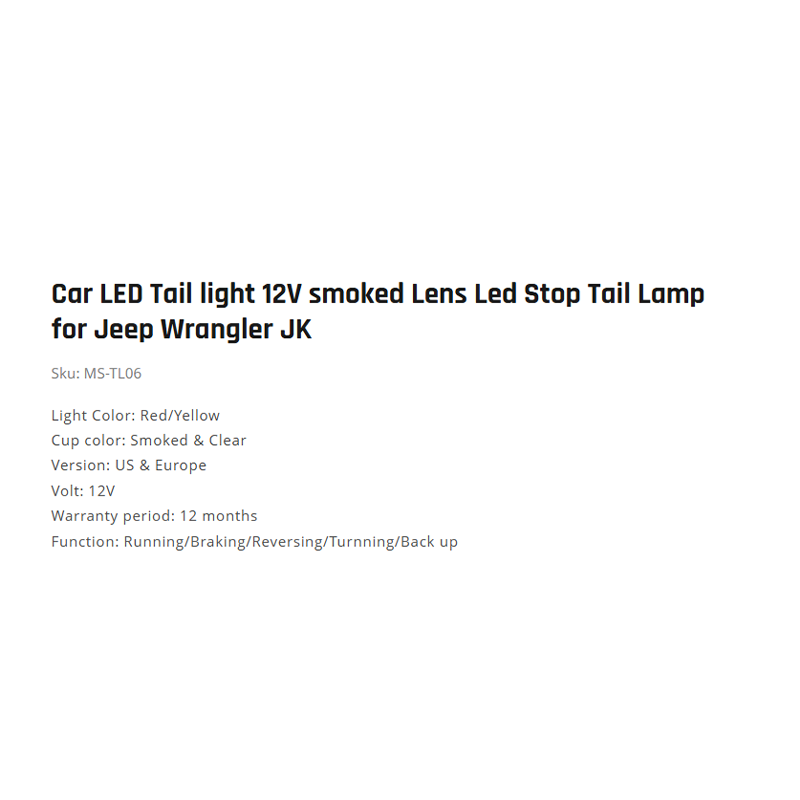 Car LED Tail light 12V smoked Lens Led Stop Tail Lamp for Jeep Wrangler JK