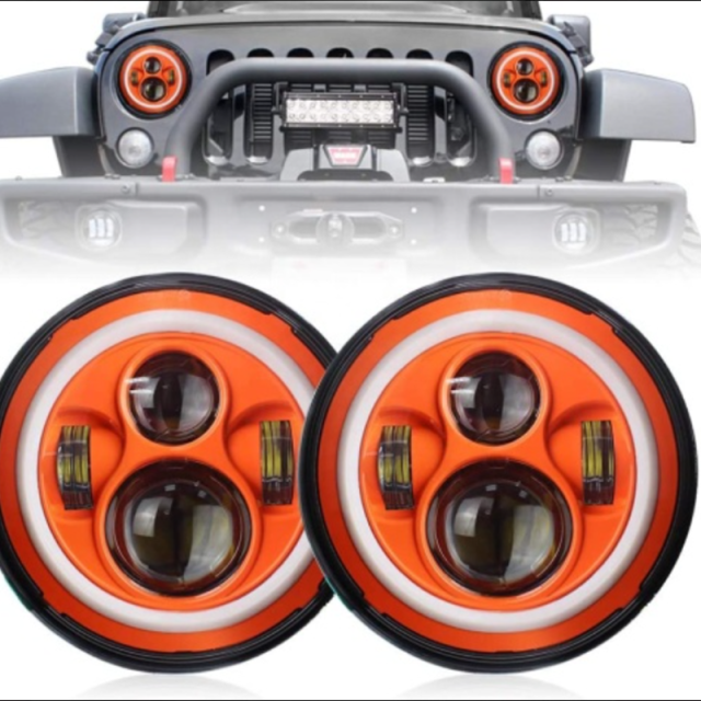 DOT 7 inch Orange Halo Headlights Led Orange Halo Lights for Jeep Wrangler JK 1997-2007