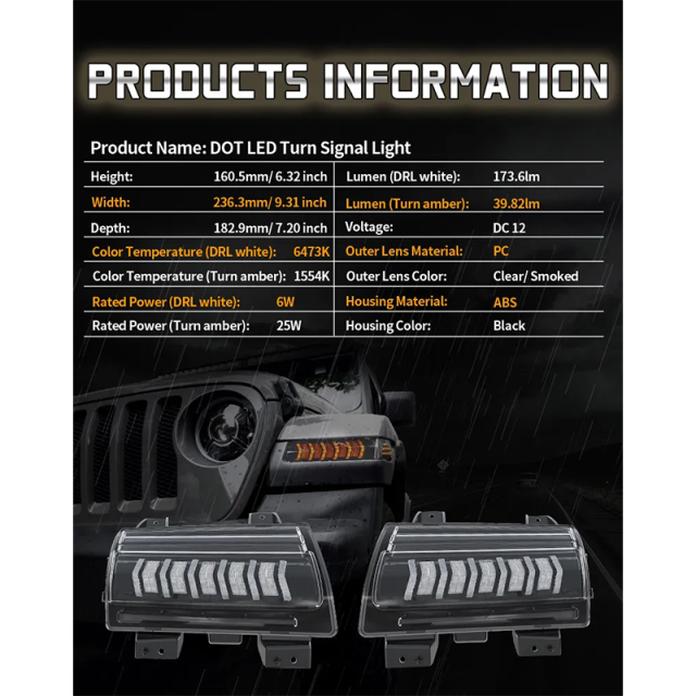 Led Daytime Running Lights with Turn Signal for 2018+ Jeep Wrangler Sahara 4-Door Rubicon 2-Door 4-Door