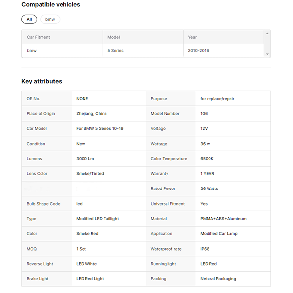 2010-2019 Led Tail Light for BMW 5 Series G30 G38 Led Tail Lamp Accessory Smoke Red Led Rear Lamp New Condition