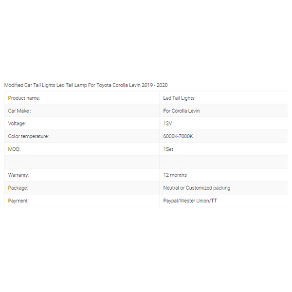 For USA Corolla Taillights 2020 Year