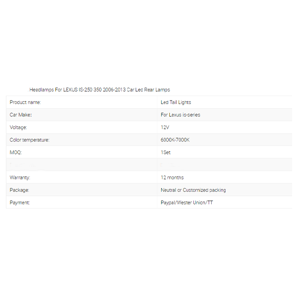 Headlamps For LEXUS IS-250 350 2006-2013 Car Led Rear Lamps