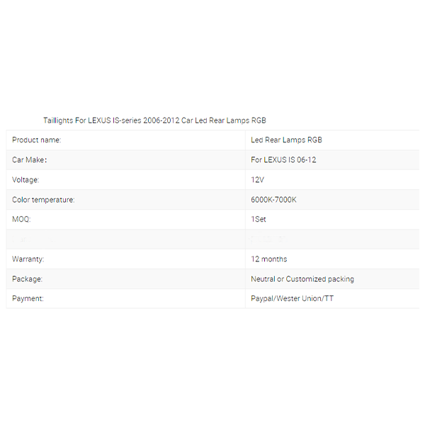 Taillights For LEXUS IS-series 2006-2012 Car Led Rear Lamps RGB