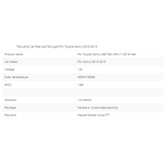 For Toyota Camry LED Tail Light V1 2018 Year