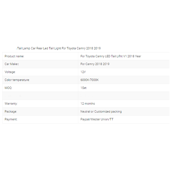 For Toyota Camry LED Tail Light V1 2018 Year