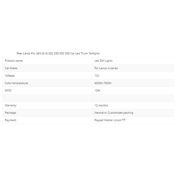 Rear Lamp For LEXUS IS-200 250 300 350 Car Led Trunk Taillights