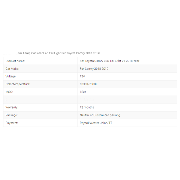 For Toyota Camry LED Tail Light 2018 V1 RGB