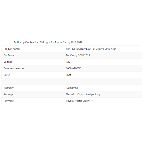 For Toyota Camry LED Taillights V2 2018