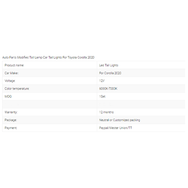 For Corolla tail light（Middle East Model）2020 Year