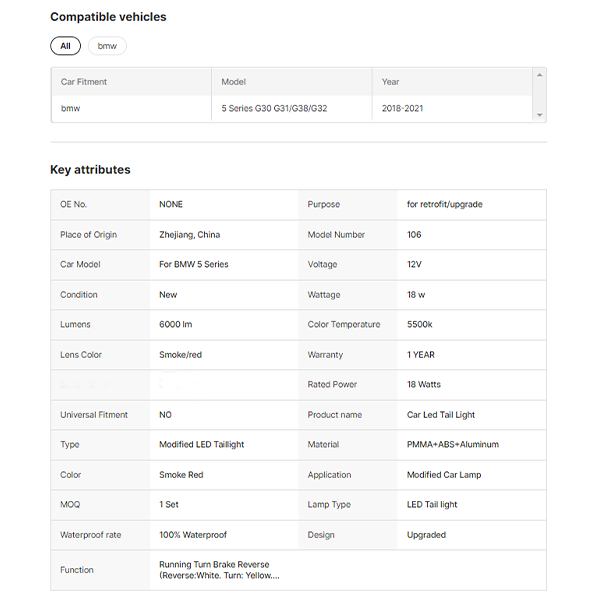 Auto Rear Lamp Accessories Lower Price Modified Taillight Led Tail Lights for BMW 5 Series G30 G38 2018 2019 2020