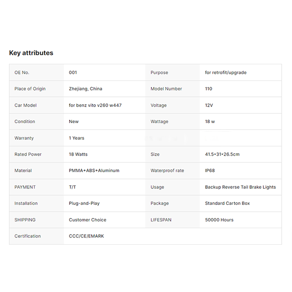Rear Lamp Modified Led Tail Light for Mercedes Benz Vito V260 W447