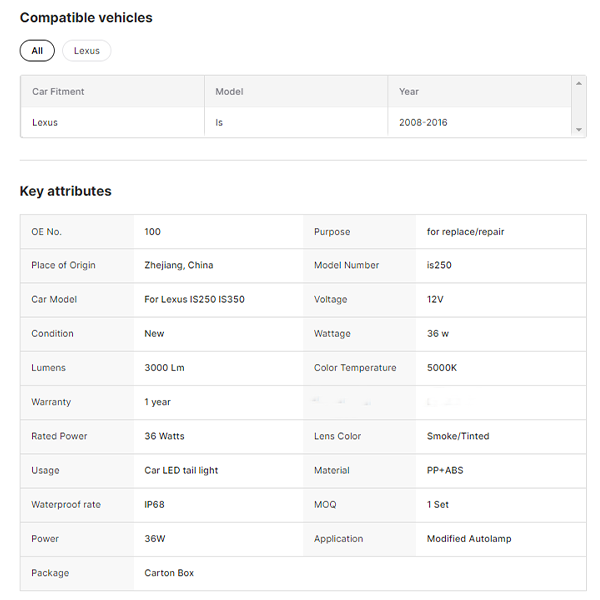 Led Tail Lights with Trunk Lamp Brake Turn Signal Lamp for Lexus Is250 Is300 2006-2012 Through the Tail Lamp Assembly